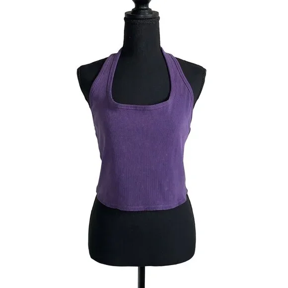 Wild Fable Junior Purple Summer Stretchy Ribbed Halter Cropped Tank Top Size XS - Picture 3 of 11